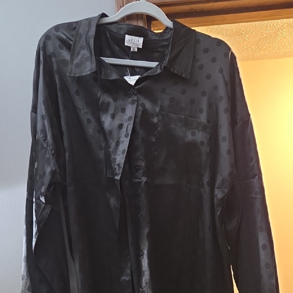 Le Lis Black Satin Polka Dot Shirt Jacket